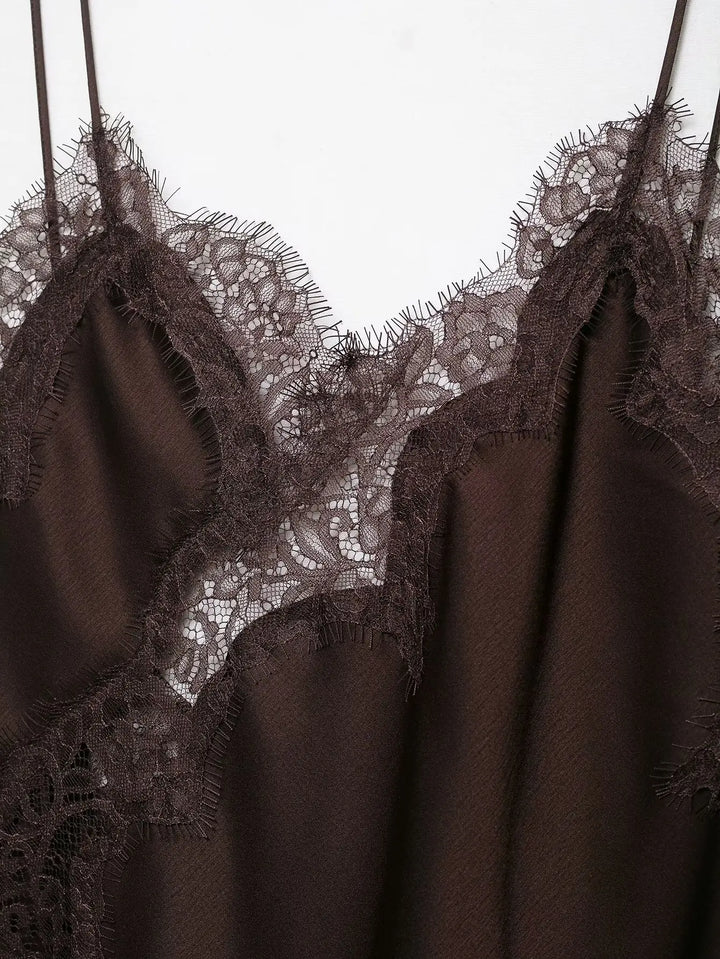 Klkxmyt Satin Lace Mini Dress For Summer