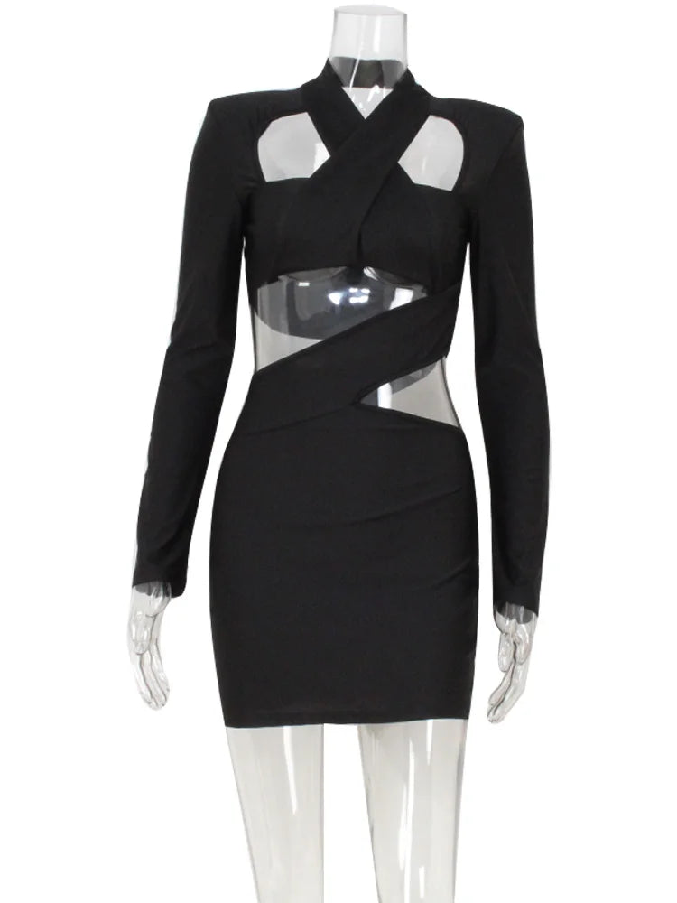 Ahagaga Club Mini Dress Hollow Out V Neck Bodycon