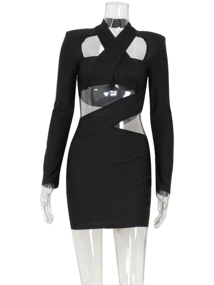Ahagaga Club Mini Dress Hollow Out V Neck Bodycon