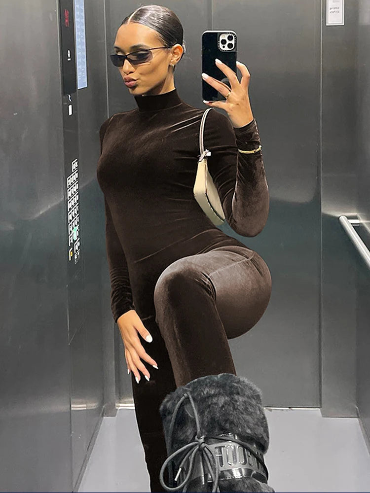 Dulzura Velvet Y2k Bodycon Jumpsuit For Women