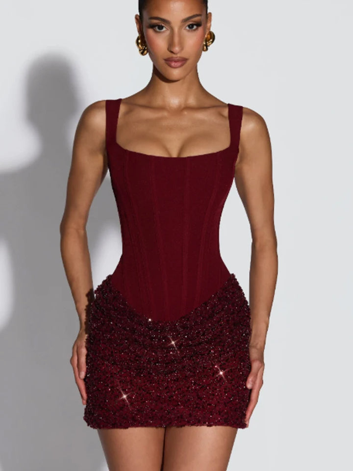 Square Neck Halter Mini Dress Bodycon Backless