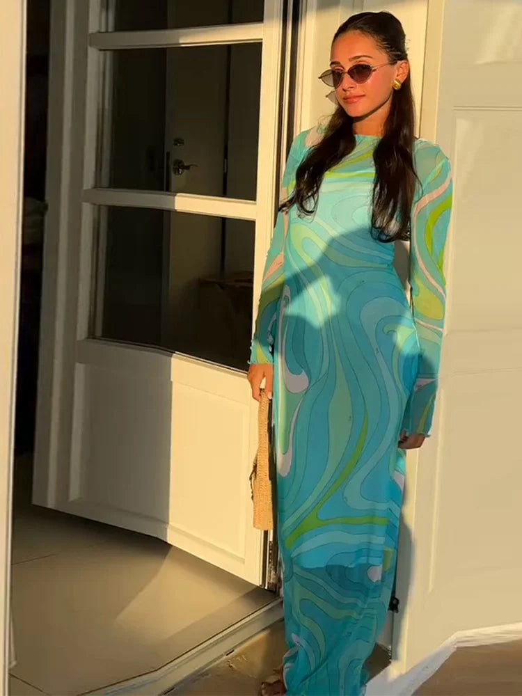Chic Sleeveless Mesh Maxi Dress For Beach Vacation