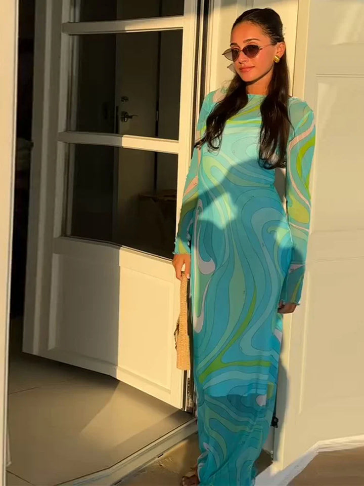Chic Sleeveless Mesh Maxi Dress For Beach Vacation