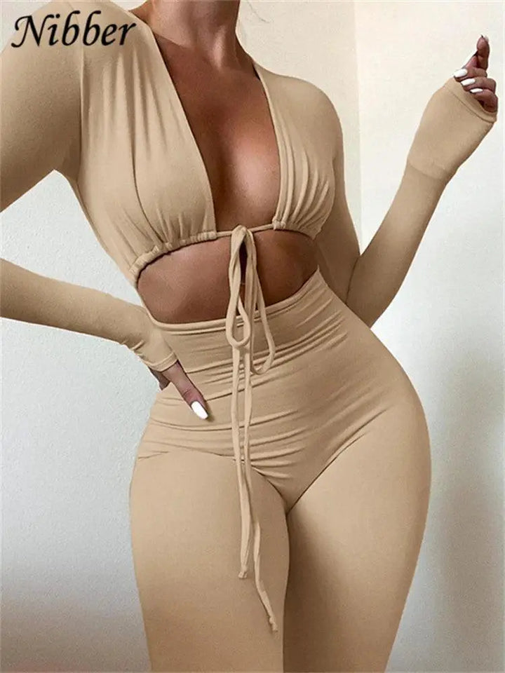 Sultry Vixen V Neck Bodycon Jumpsuit For Elegant Women