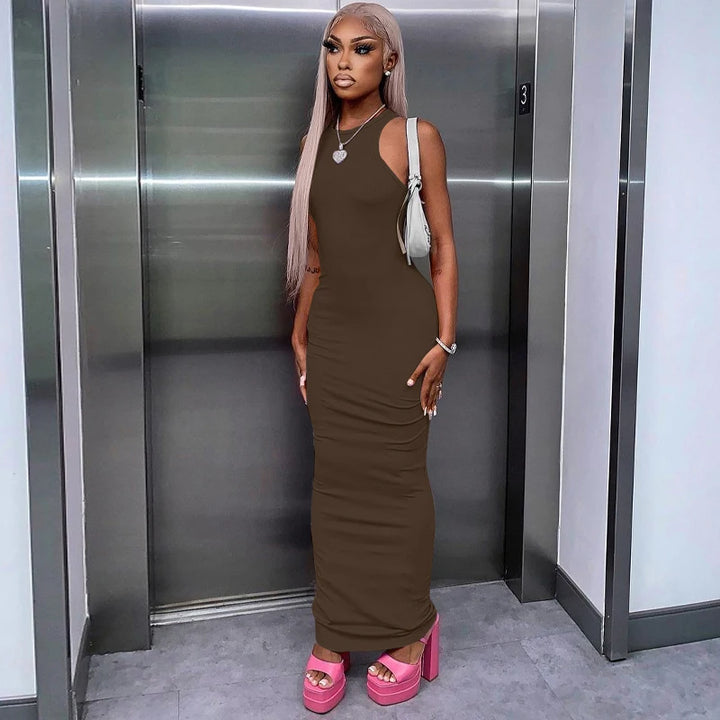 Luxury Architectural Ribbed Sleeveless Maxi Dress