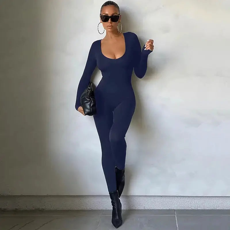 Dulzura Women 2024 Autumn Winter Long Sleeve Bodycon Streetwear Jumpsuit Overall One Piece Outfit Wholesale Items for Business