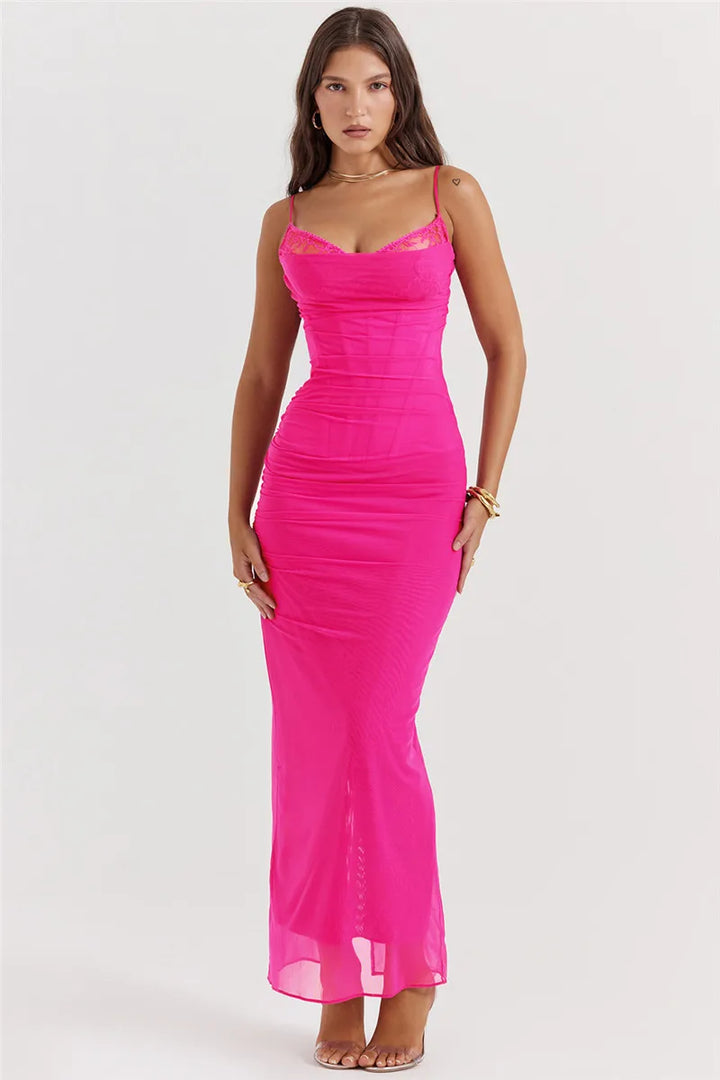 Elegant Backless Mozision Mesh Maxi Dress For