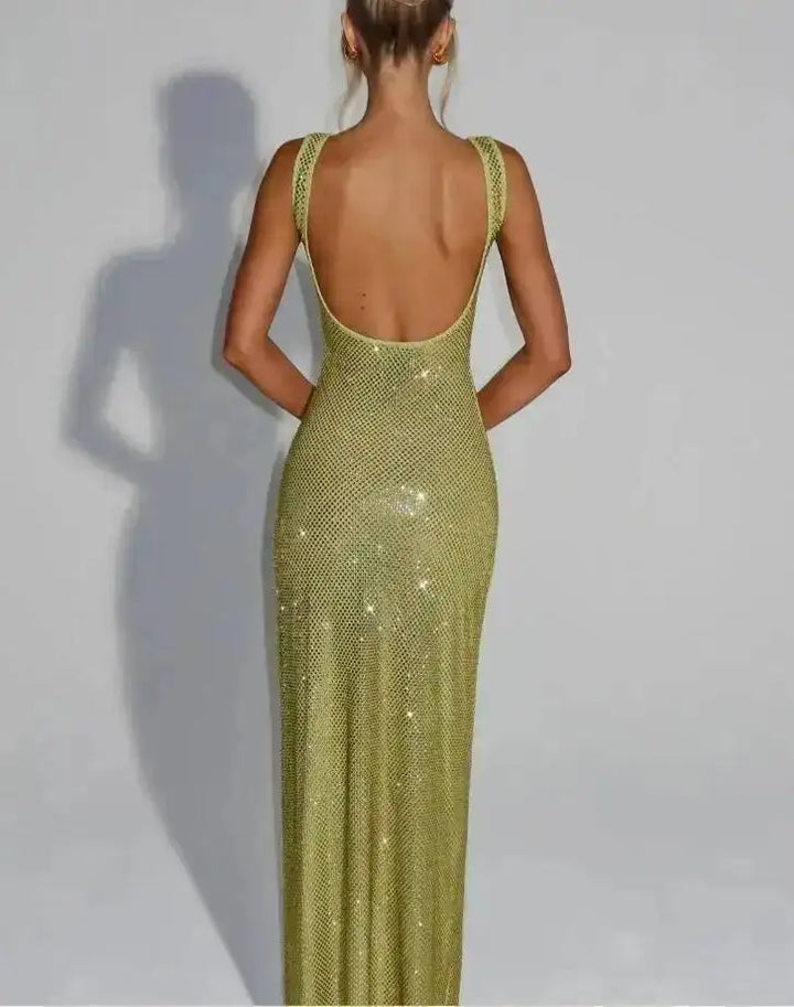 Sleeveless Sequined Mesh Maxi Dress Bodycon
