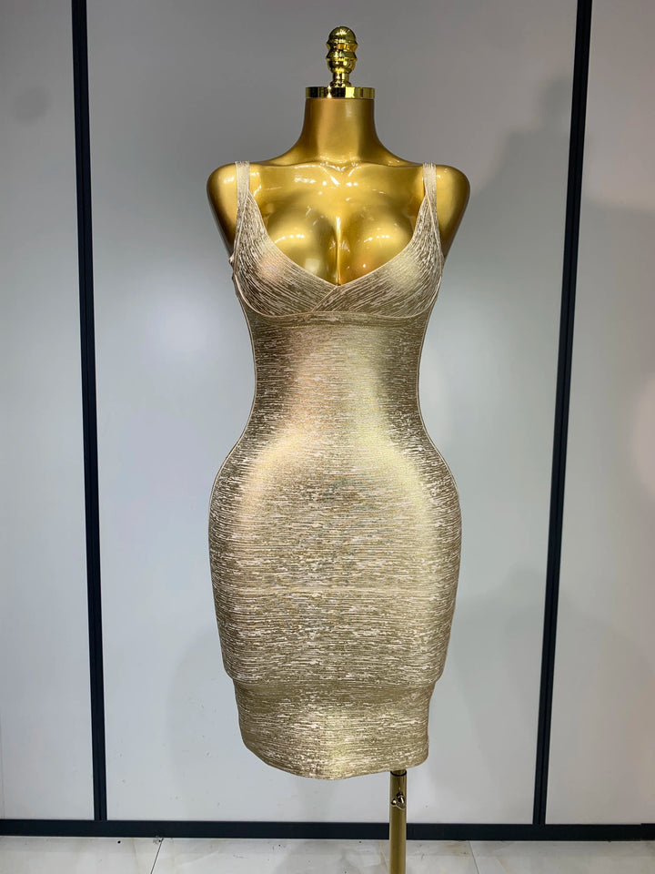 Gold Bandage Bodycon Dress For Women Nightclub
