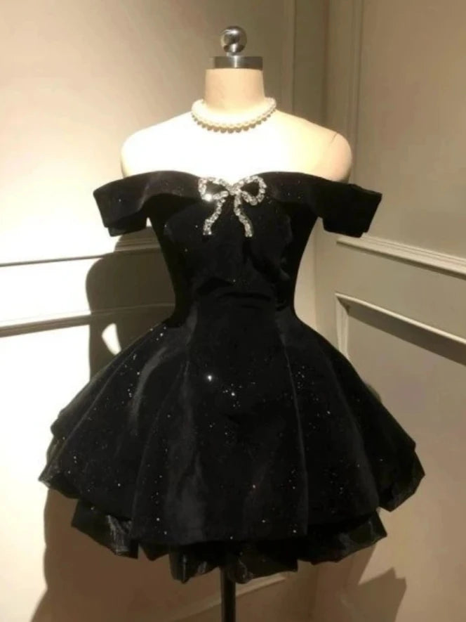 Velvet Off Shoulder Bodycon Dress Y2K Vintage