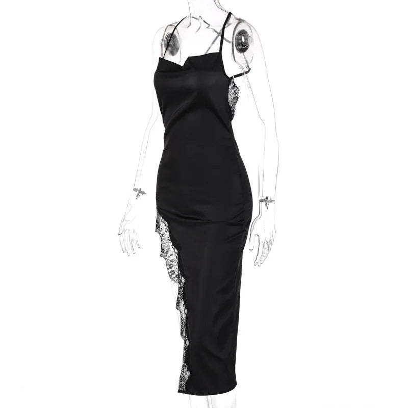 Exclusive Black Satin Midi Sheath Dress For Summer