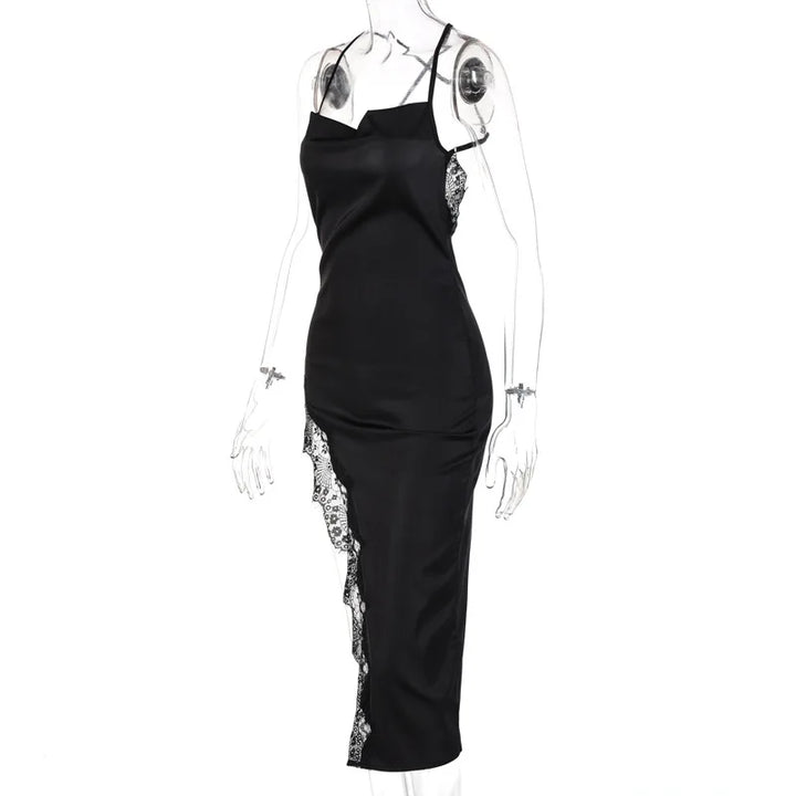 Exclusive Black Satin Midi Sheath Dress For Summer