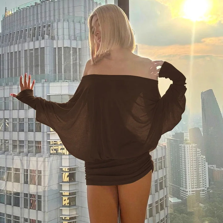 Chic Off Shoulder Sheer Mini Dress For Elegant