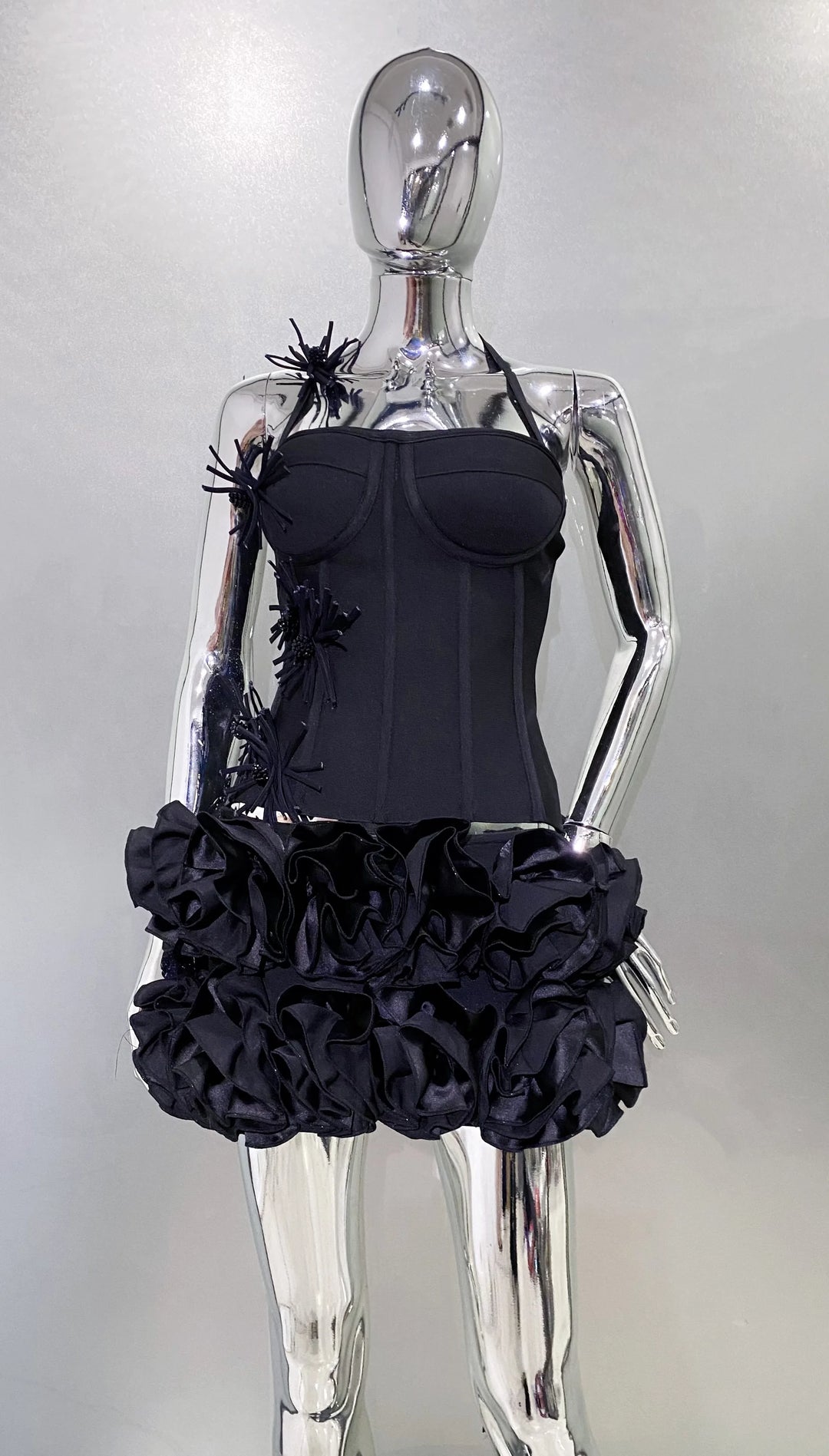 Black Red Strapless Laced Bodycon Cocktail Mini