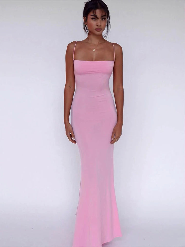 Y2K Solid Sleeveless Backless Bodycon Maxi Dress