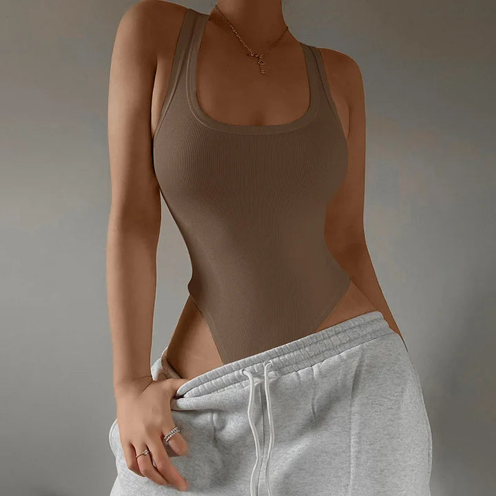 Wzijing Sleeveless Knit Bodysuit Off Shoulder