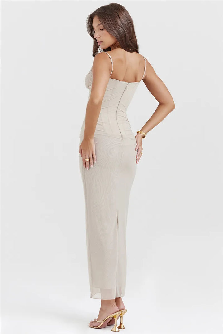 Elegant Backless Mozision Mesh Maxi Dress For