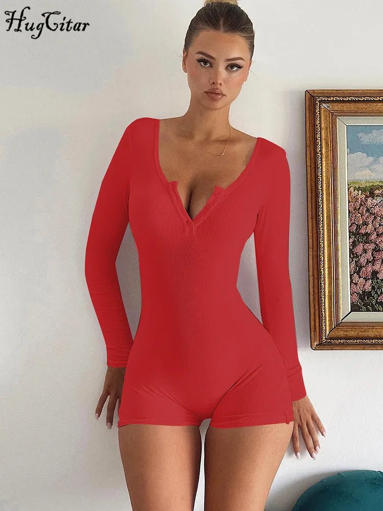 Hugcitar Bodycon Playsuit Square Collar Women