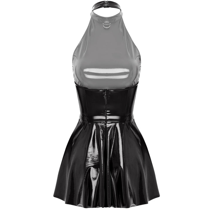 Luxury Glossy Patent Leather Mini A Line Dress