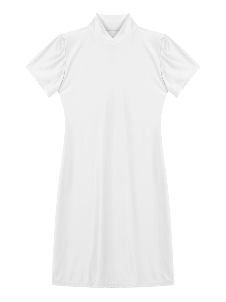 Signature Glossy Mock Neck Mini Dress For Tropical