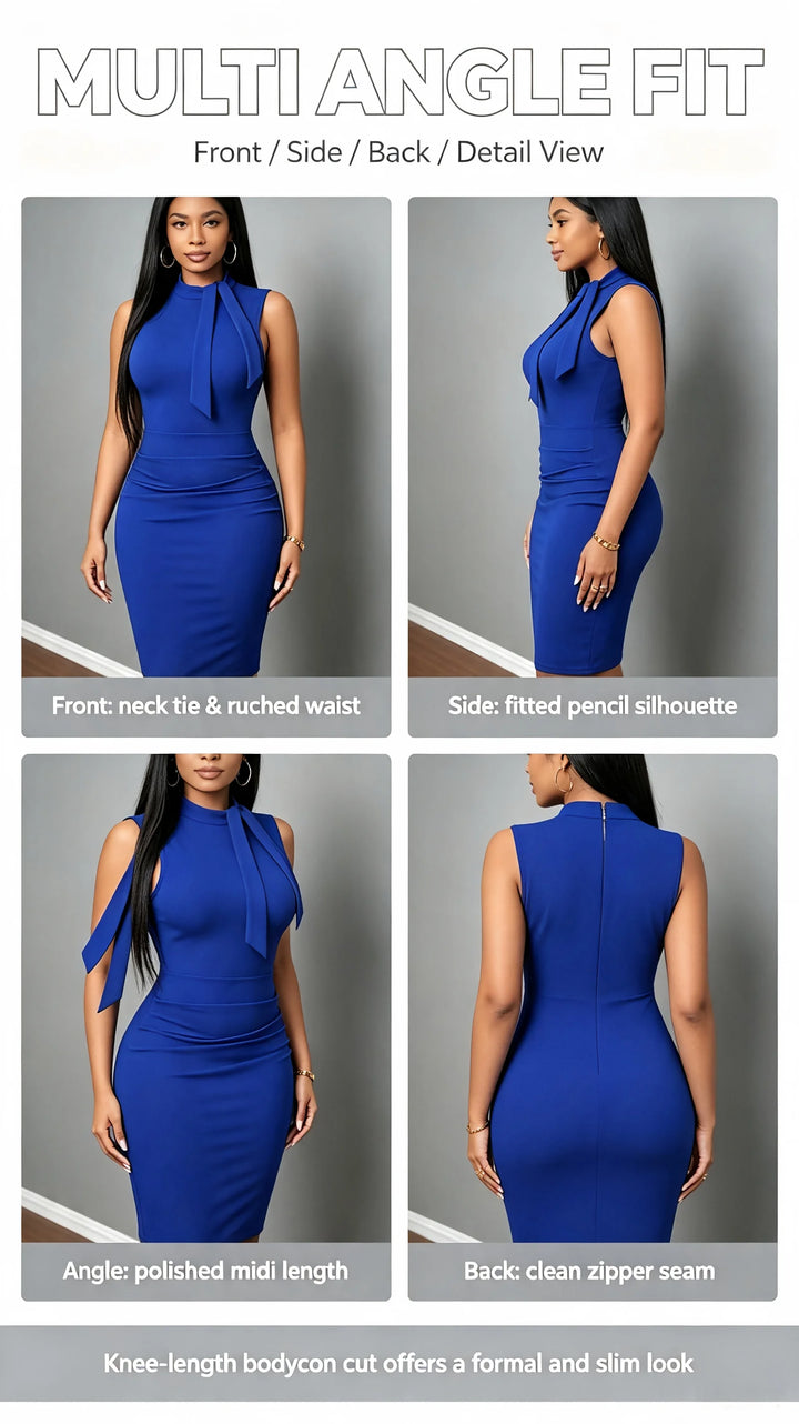 Luxury Stand Collar Midi Dress For Work Or Party