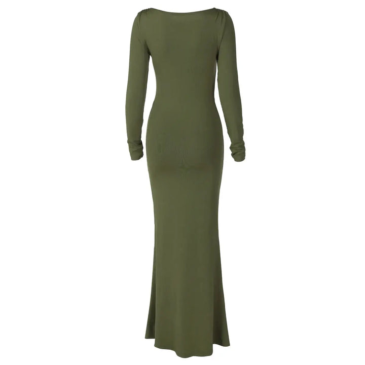 Hugcitar Autumn Solid Long Sleeve Draped Sexy Bodycon Maxi Prom Dress Women Fashion Y2K Outfits Evening Party Festival Club