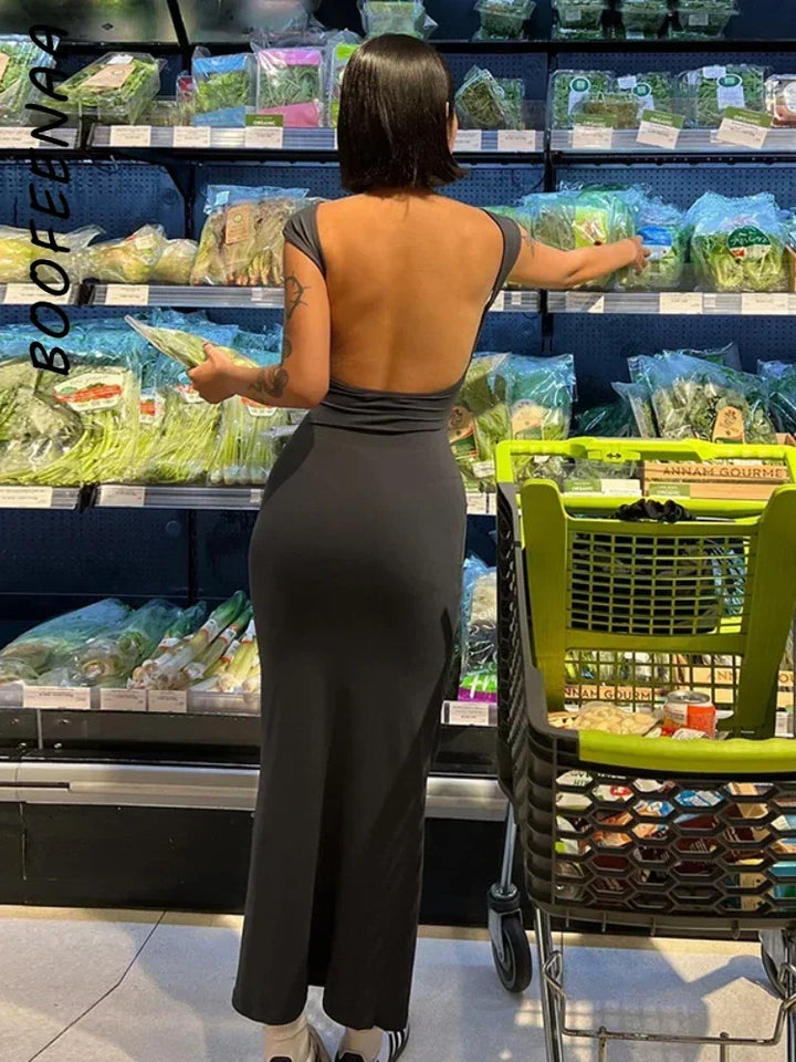 Backless Long Bodycon Dress For Women Grey