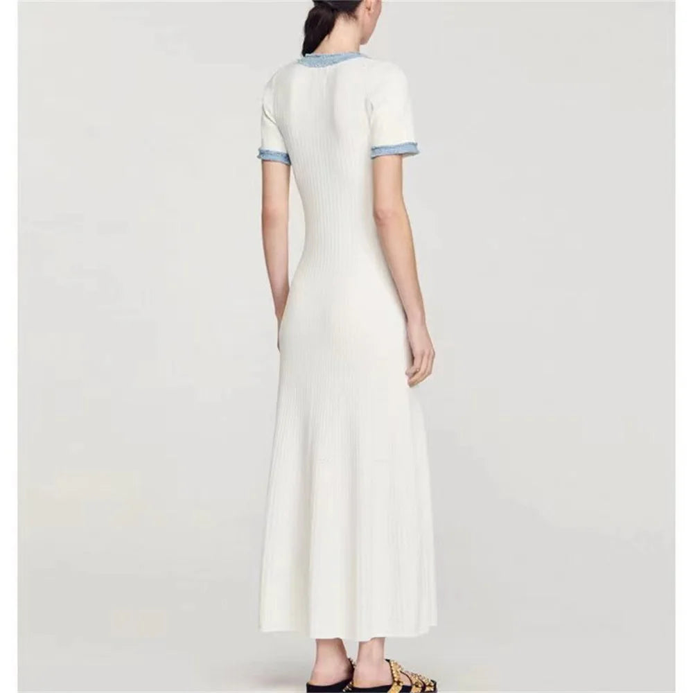Women Premium Knit Contrast Maxi Dress For Office