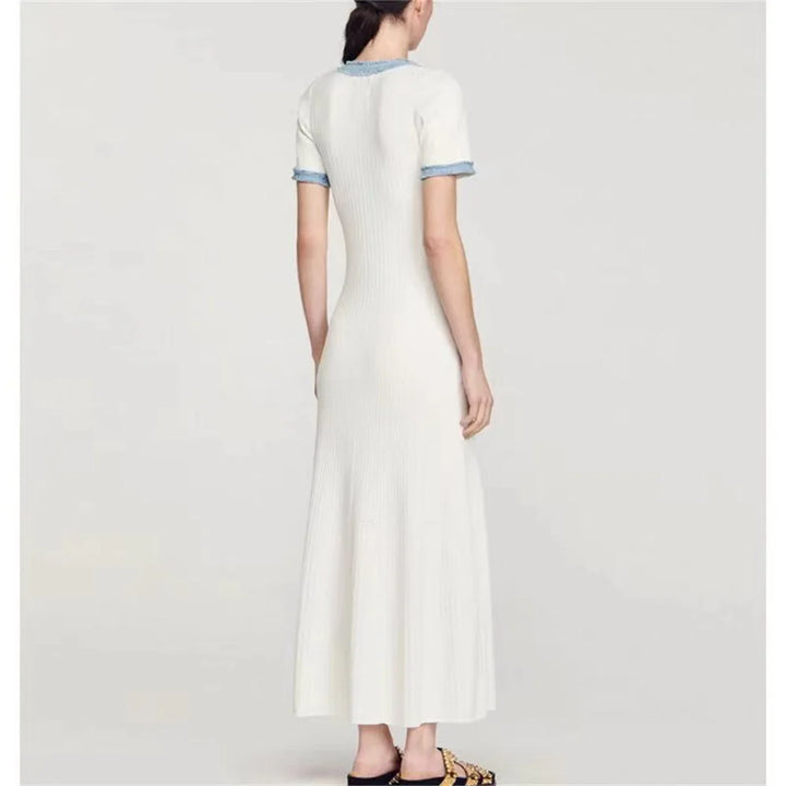 Women Premium Knit Contrast Maxi Dress For Office