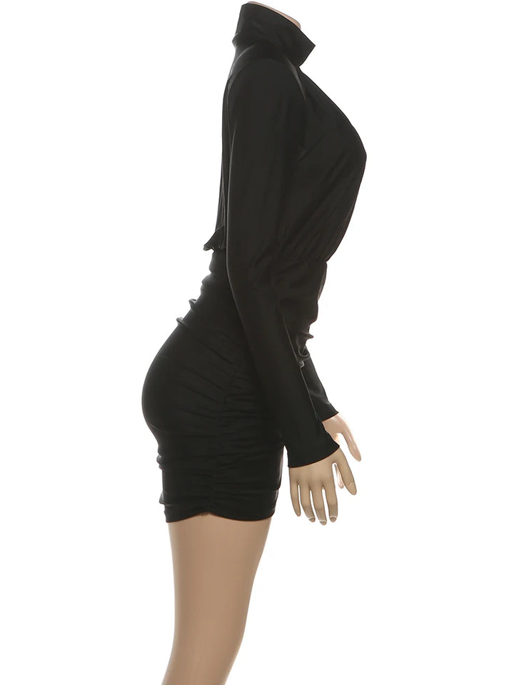 Nibber Exclusive Peach Ruched Turtleneck Bodycon