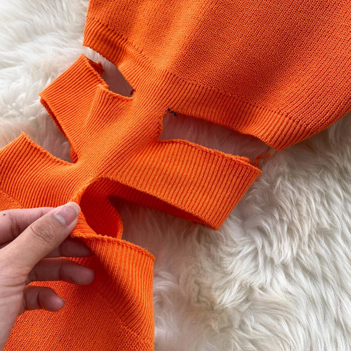 Cozy Knitted Midi Dress With V Neckline