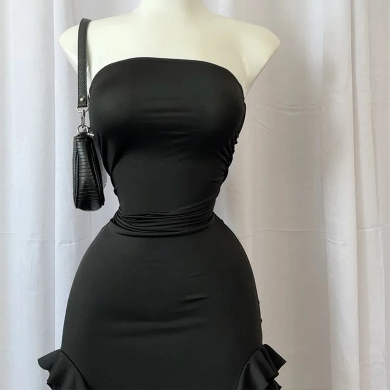 2024 Vintage Black Maxi Dress For Women Elegant Style
