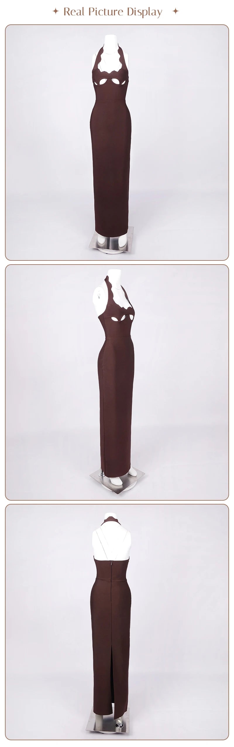 Vj Gachi Elegant Knit Halter Black Evening Gown
