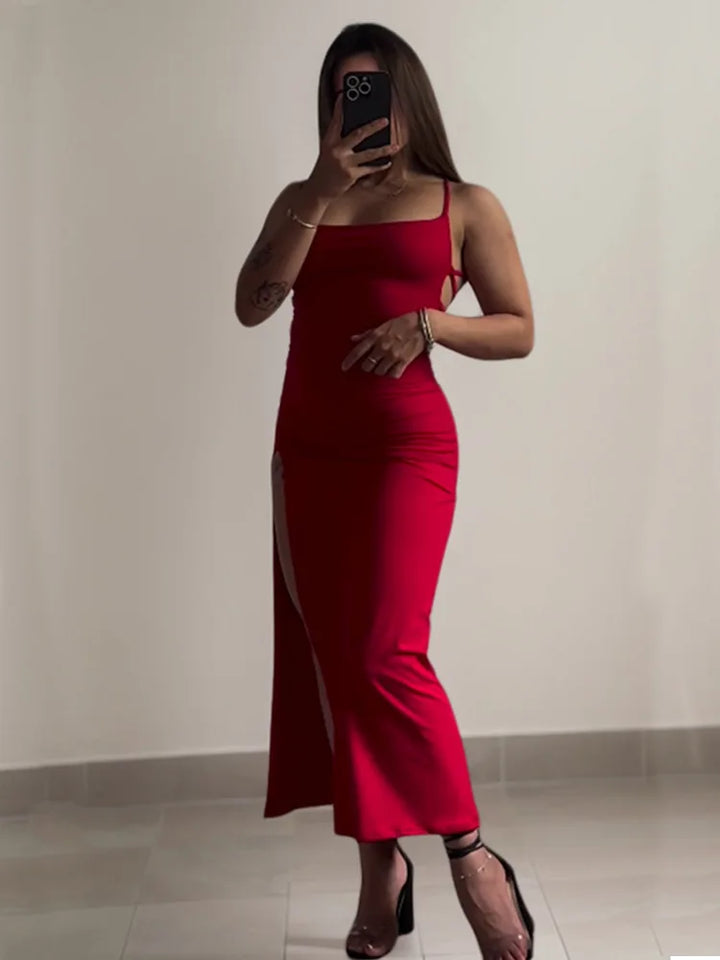 Backless Lace Up Bodycon Long Party Dress