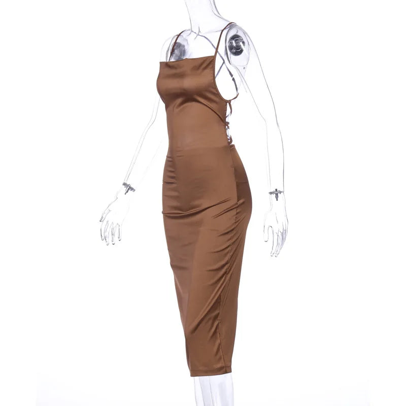 Elegant Satin Lace Midi Gown Exclusive Slim Sheath