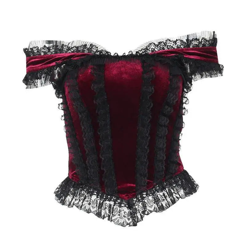 Gothic Cross Print Lace Trim Crop Top Edgy Corset Tank