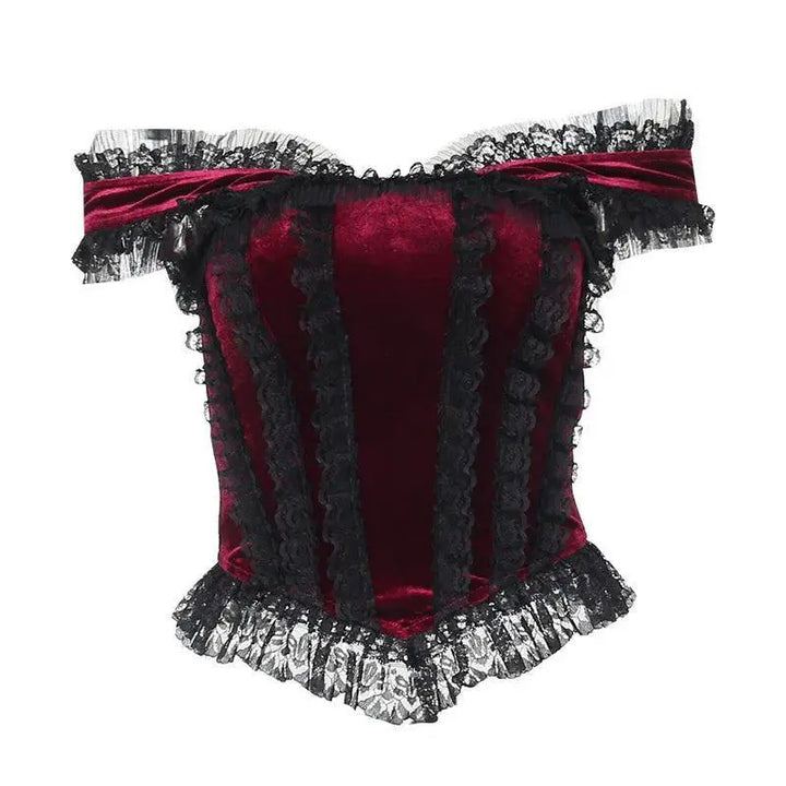 Gothic Cross Print Lace Trim Crop Top Edgy Corset Tank