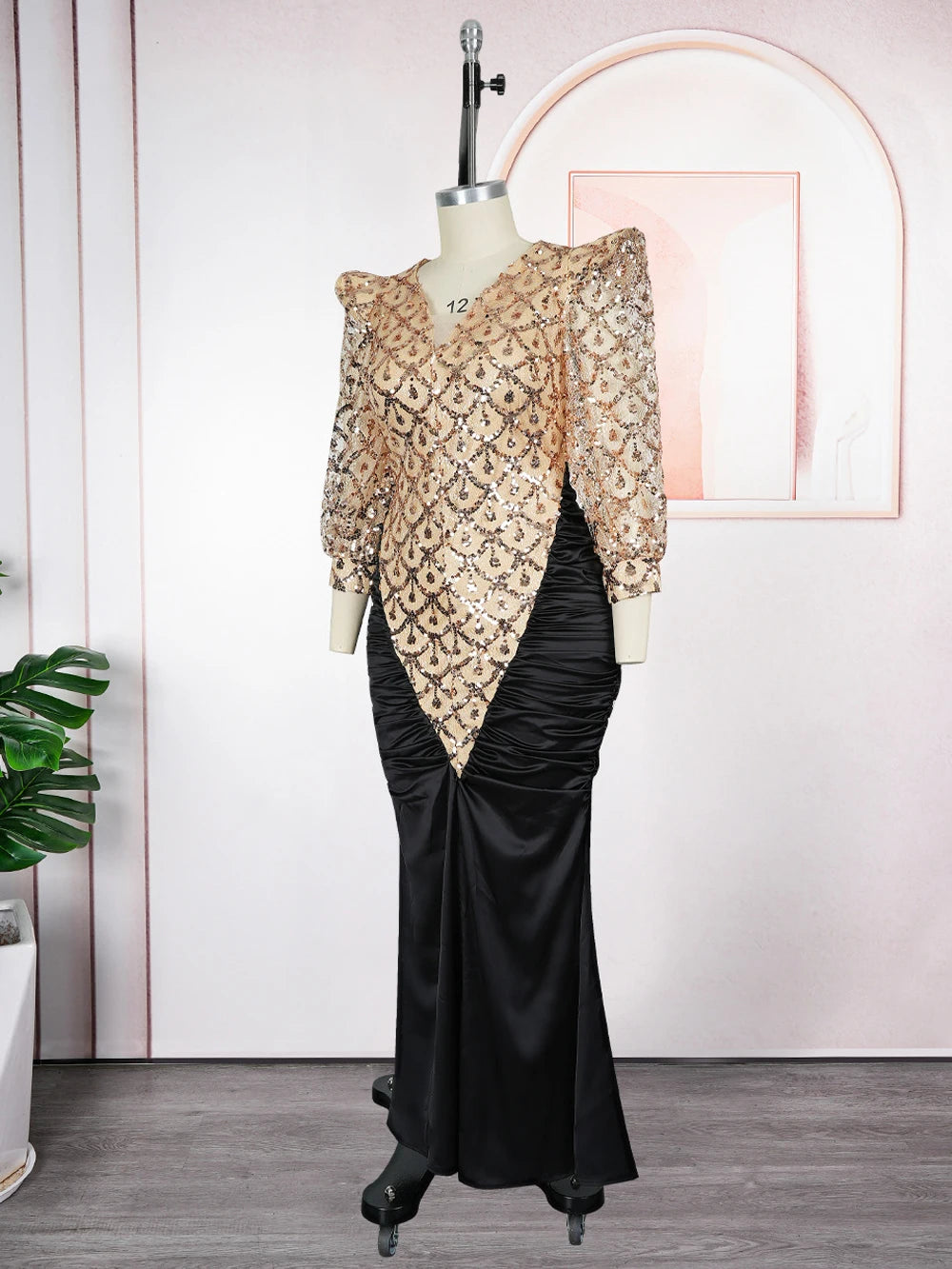 Luxurious Sequin Ankle Evening Gown For Elegance