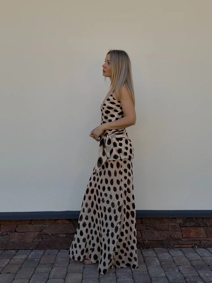 Bold Animal Print Slip Dress V Neck Ruched Maxi