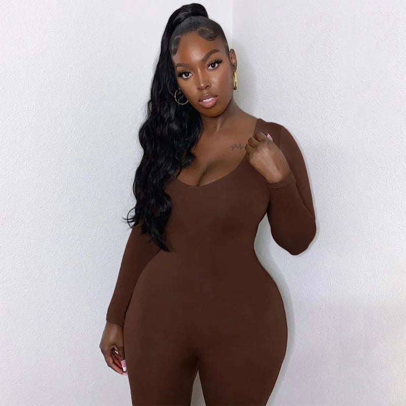 Slim Long Sleeve Knitted Jumpsuit For Women