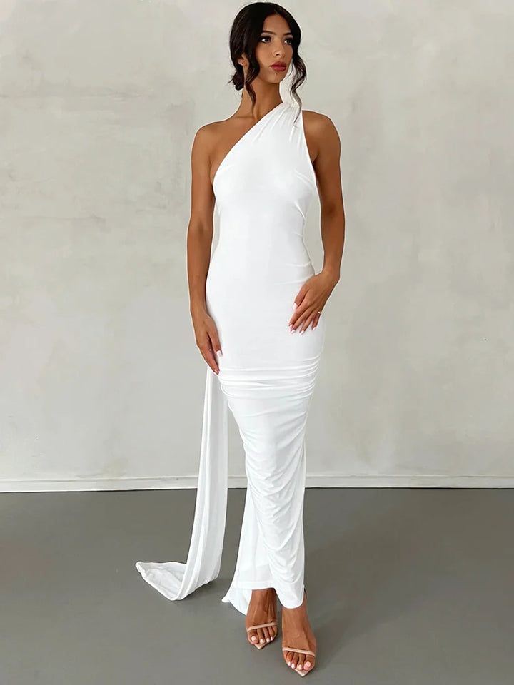 Elegant Y2k One Shoulder Maxi Dress Scarf Backless