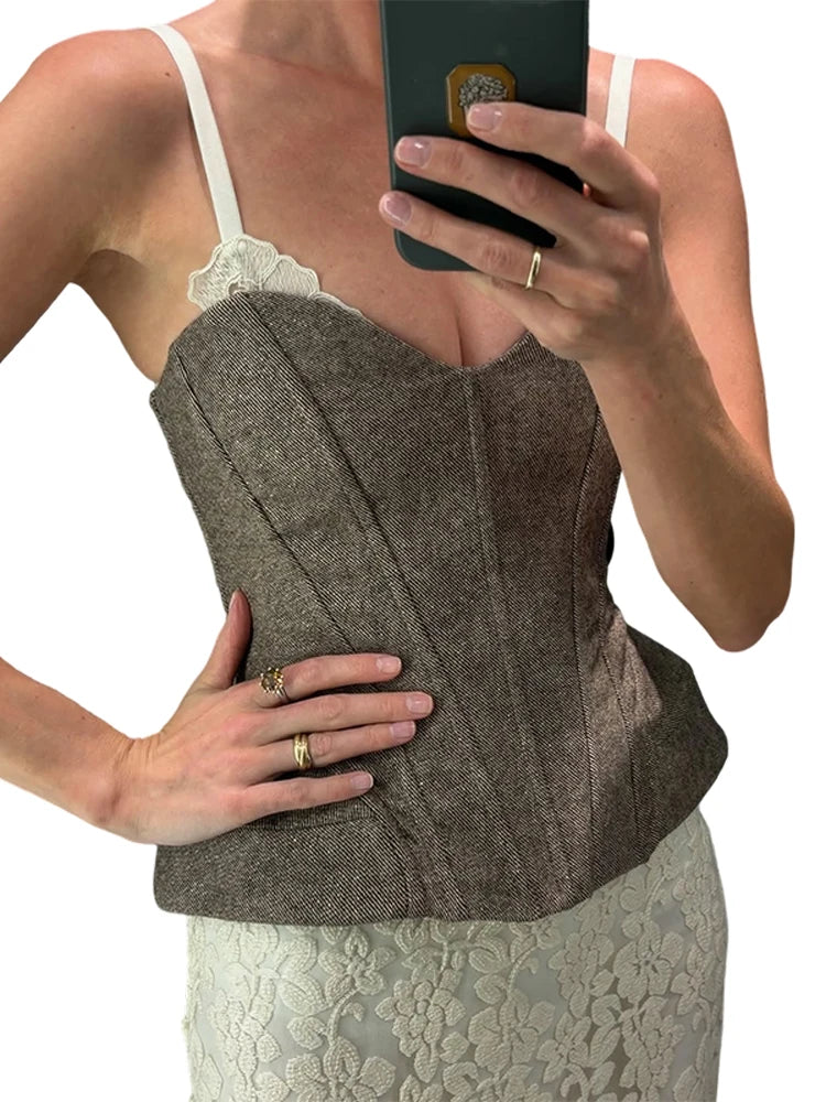 Chic Spaghetti Strap Corset Top For Women Party