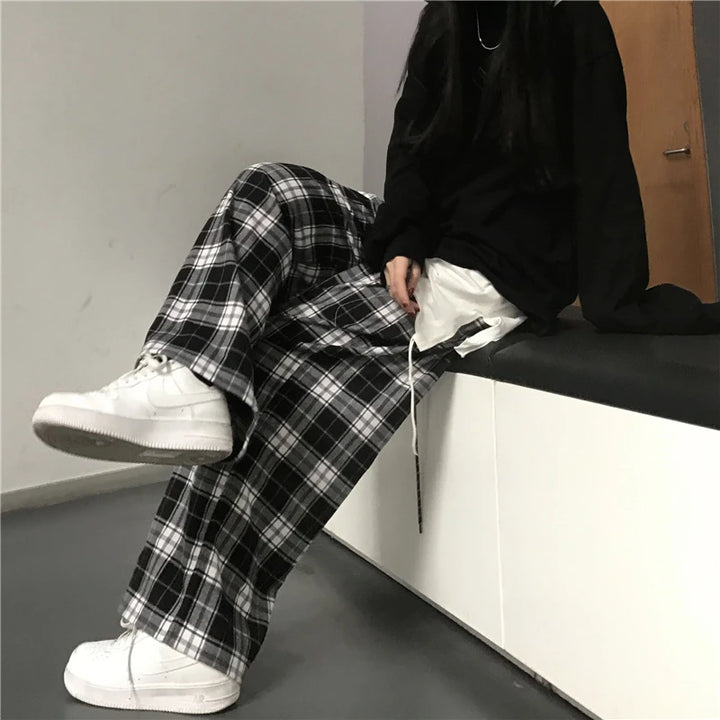 Premium Plaid Sweatpants Wide Leg For Students