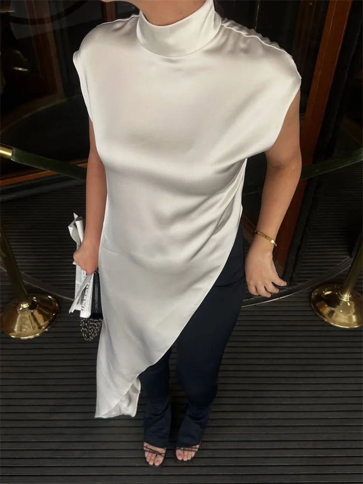 Stylish Satin Turtleneck Sleeveless Maxi Dress For Casual Commute