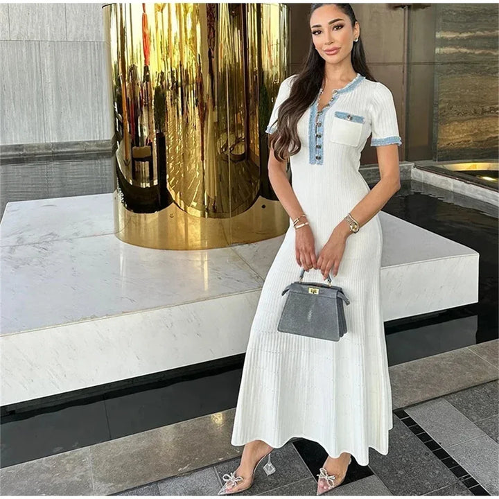 Chic O Neck Knit Maxi Dress With Pockets