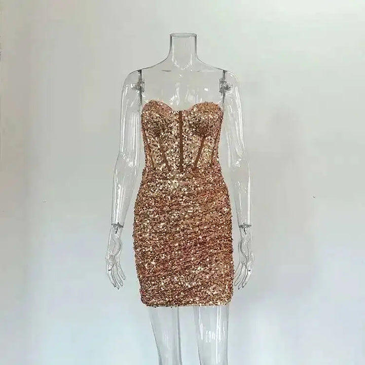 Giyu Black Glitter Strapless Bodycon Mini Dress