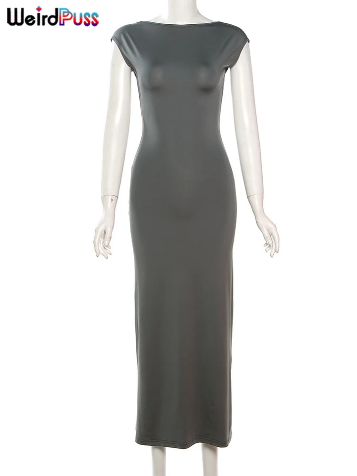 Weird Puss Backless Bodycon Maxi Dress Women Club