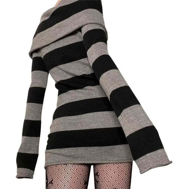 Women Striped Mini Bodycon Dress Boat Neck Party