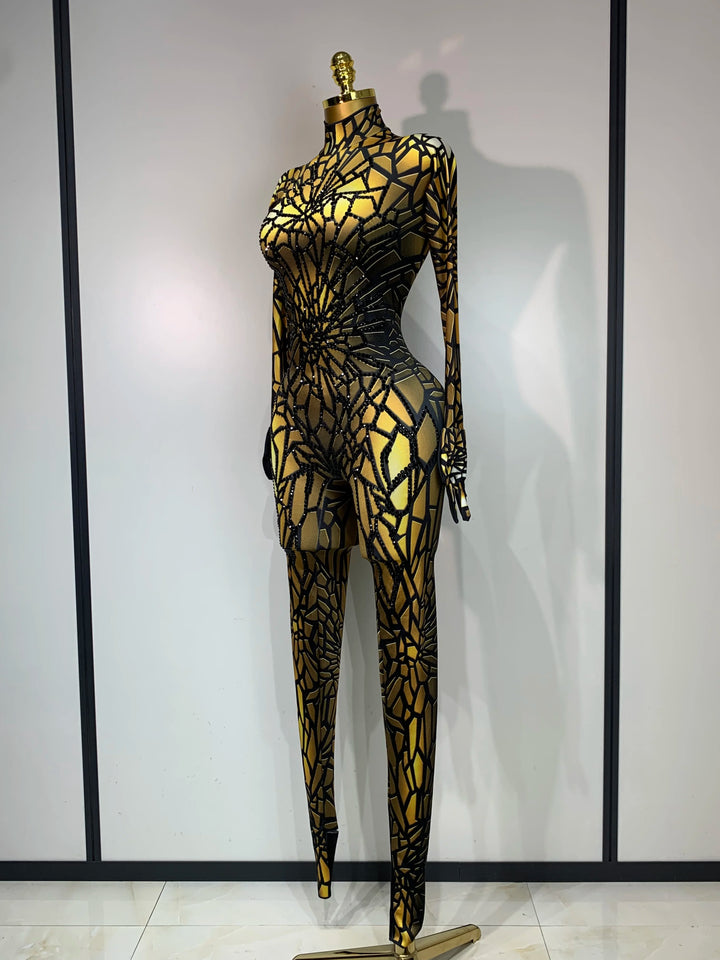 Stunning Black Rhinestone Jumpsuit For Elegant