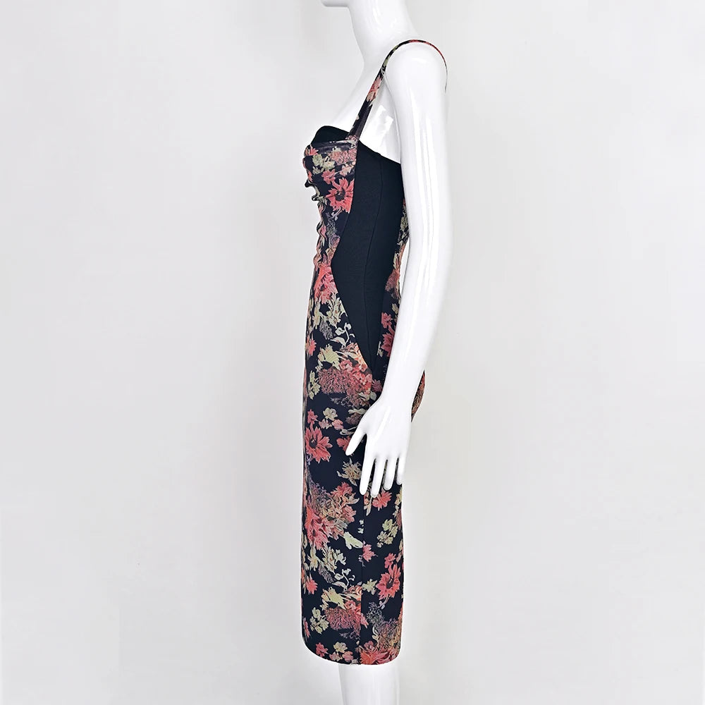 Beaukey Vintage Lace Bandage Dress Elegant